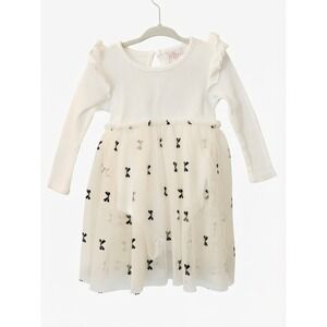 Just Lizzy Girls White Ribbed Tutu Bodice Dress Black Bows 24M